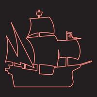 Neon medieval ship red color vector illustration image flat style