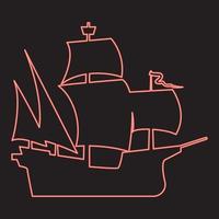 Neon medieval ship red color vector illustration image flat style