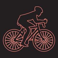 Neon cyclist on bike silhouette red color vector illustration image flat style