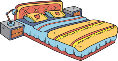 Hand Drawn bed and lamp interior room illustration png