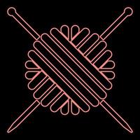 Neon ball of wool yarn and knitting needles red color vector illustration image flat style