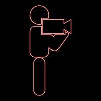 Neon man with video camera stick red color vector illustration image flat style