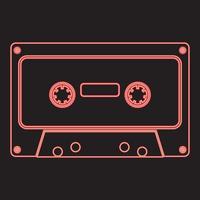 Neon retro audio cassette red color vector illustration image flat style