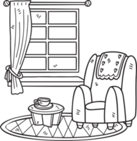 hand gezeichnete sofa- und fensterinnenraumillustration png