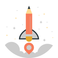 lápiz con ilustración de cohete en estilo minimalista png