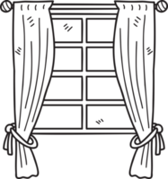 hand- getrokken venster met gordijnen illustratie png