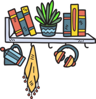 Hand Drawn Hanging shelf with books illustration png