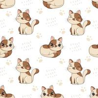 Seamless pattern with cute cartoon cats in funny poses sit and lie for kids room decor vector