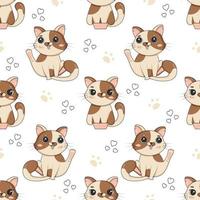 Seamless pattern with cute cartoon cats in funny poses sit in small boxes and wash their faces for children's room decor vector