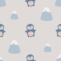 Seamless pattern with cute Penguin. Vector illustration. For card, posters, banners, printing on the pack, printing on clothes, fabric, wallpaper.