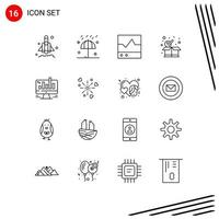 16 Universal Outline Signs Symbols of business parcel devices package scope Editable Vector Design Elements