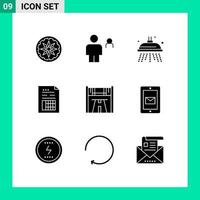 9 Thematic Vector Solid Glyphs and Editable Symbols of start invoice water file data Editable Vector Design Elements