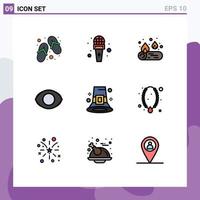 Set of 9 Modern UI Icons Symbols Signs for festival event camp vision face Editable Vector Design Elements