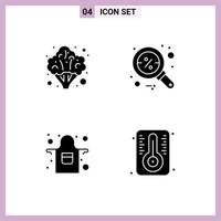 4 Solid Glyph concept for Websites Mobile and Apps broccoli cook vegetable magnifier degree Editable Vector Design Elements