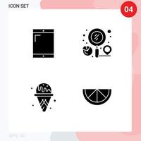 Pictogram Set of 4 Simple Solid Glyphs of cellphone ice cream finder search lemon Editable Vector Design Elements