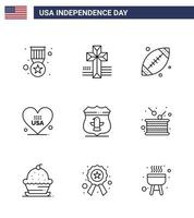 9 Creative USA Icons Modern Independence Signs and 4th July Symbols of american sheild footbal usa love Editable USA Day Vector Design Elements