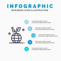 Growth Eco Friendly Globe Line icon with 5 steps presentation infographics Background vector