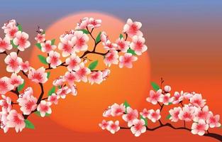 Peach Blossom With Sunset Sky vector