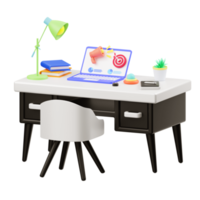 Illustration 3d d'un bureau avec un ordinateur portable et une illustration de marketing numérique png