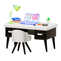 Ilustração 3D de uma mesa com um laptop e ilustração de marketing digital png