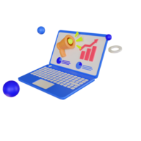 3d laptop with digital marketing 3d illustration png