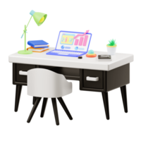 Ilustración 3d de un escritorio con una computadora portátil y una ilustración de marketing digital png