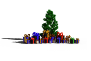 joyeux noël arbre 3d et illustration de boîte cadeau png