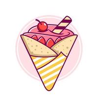 Hand drawn delicious Ice cream crepes cartoon illustration vector