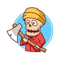 Hand drawn skull lumberjack cartoon, lumberjack mascot vector