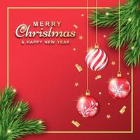 Merry Christmas and Happy New Year banner, Realistic banner with ball ornament vector template