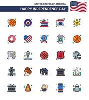 conjunto de 25 iconos del día de ee.uu. símbolos americanos signos del día de la independencia para palos de policía donut día militar elementos de diseño de vector de día de ee.uu. editables