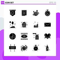 Set of 16 icons in solid style. Creative Glyph Symbols for Website Design and Mobile Apps. Simple Solid Icon Sign Isolated on White Background. 16 Icons. vector