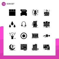 Glyph Icon set. Pack of 16 Solid Icons isolated on White Background for responsive Website Design Print and Mobile Applications. vector