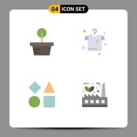 Pack of 4 creative Flat Icons of plant toy clothes bricks doodle Editable Vector Design Elements