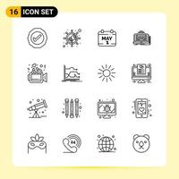 16 Creative Icons for Modern website design and responsive mobile apps. 16 Outline Symbols Signs on White Background. 16 Icon Pack. vector