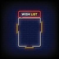 Neon Sign wish list with brick wall background vector