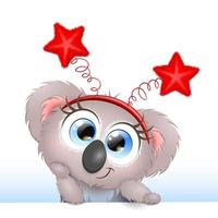 Cute fluffy funny cartoon little Koala girl with red stars on headband. Isolated. vector