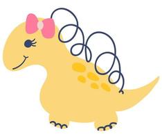 Dino girl. Cute hand drawn dinosaur. White background, isolate. Vector illustration.