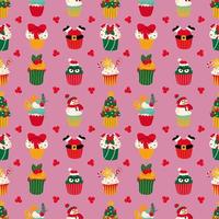 Seamless pattern with Christmas cupcakes. Design for fabric, textile, wallpaper, packaging, wrapping paper. vector