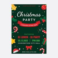 Christmas Party Poster with Christmas Icon Sticker in Flat Design Style vector