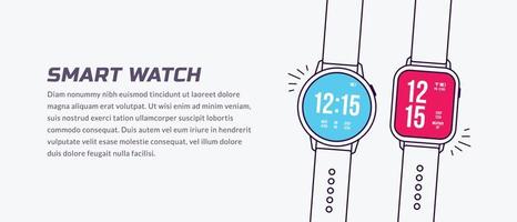 fondo de reloj inteligente con espacio de copia, dispositivo deportivo para fitness, entrenamiento de atletas para una vida saludable, diseño mínimo de ilustración de línea plana vector