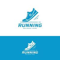 Running shoe symbol logo, Marathon tournament logptype template. Fitness, athlete training for life symbol, shoe icon vector