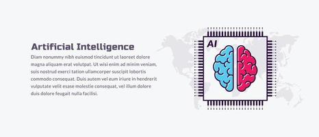 banner de inteligencia artificial con espacio de copia, ai, big data, aprendizaje automático, concepto de innovación y tecnología, diseño mínimo de ilustración de línea plana vector