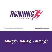Run wordmark logo with shoe print symbol inside, Nagative sapce Running club logo template, Mini, Half, Full Marathon tournament target, Fitness, athlete training for life symbol vector