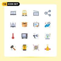 Pack of 16 Modern Flat Colors Signs and Symbols for Web Print Media such as islam sharing american network connect Editable Pack of Creative Vector Design Elements