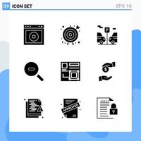 Modern 9 solid style icons. Glyph Symbols for general use. Creative Solid Icon Sign Isolated on White Background. 9 Icons Pack. vector