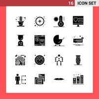 16 Icon Pack Solid Style Glyph Symbols on White Background. Simple Signs for general designing. vector