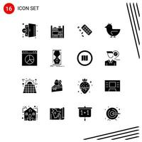 Collection of 16 Vector Icons in solid style. Pixle Perfect Glyph Symbols for Web and Mobile. Solid Icon Signs on White Background. 16 Icons.
