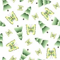 Forest seamless pattern painted in watercolor. Seamless pattern with pine and butterflies on a white background. Children's background for fabric, digital paper, wallpaper vector