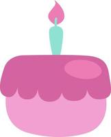 Childhood pink birthday cake, icon, vector on white background.